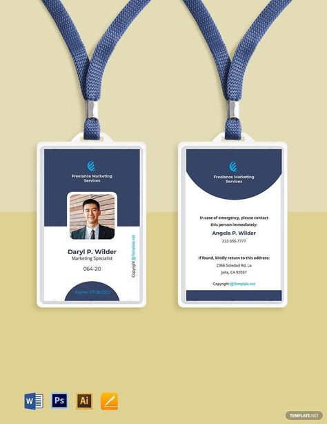 Elegant Freelancer ID Card Template Identity Card Design, Employee Id Card, Company Id, School Id, Pages Template, Id Card Template, 카드 디자인, Card Templates Free, Library Card