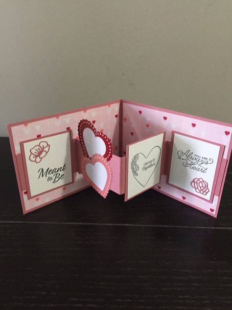 Fun Fold Valentine Cards, Interactive Valentine Cards, Pop Up Valentine Cards Diy, W Fold Card, Anniversary Card Ideas, Greeting Card Ideas, Valentine Card Template, Stampin Up Valentine Cards, Diy Greeting Cards