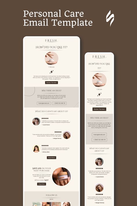 Promo email template "How did you like it?" for beauty & personal care industry. Create eye-catching templates that leave a lasting impact.🌠🌟  Follow us on Pinterest for design and marketing hacks! 📈💌   #personalcare  #stripoemail #emailtemplatedesign #emaildesign #emailmarketing #email #newsletter Promo Email, Marketing Email Design, Email Template Design, Marketing Hacks, Email Marketing Newsletter, Email Newsletter Design, Email Marketing Design, Marketing Email, Email Template