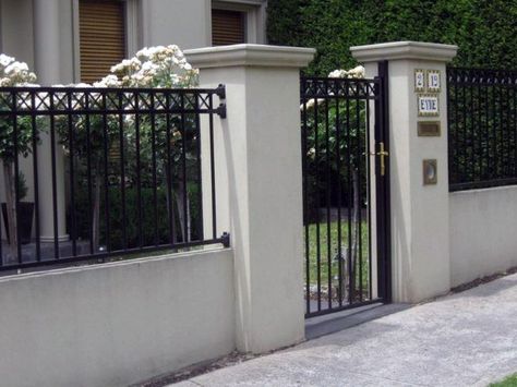 Top 60 Best Front Yard Fence Ideas - Outdoor Barrier Designs Tor Design, Yard Gate, House Fence Design, Aluminium Gates, Privacy Fence Designs, Concrete Fence, Front Fence, Brick Fence, Front Courtyard