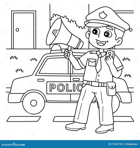 Police Man with a Megaphone Coloring Page for Kids Stock Vector - Illustration of corps, megaphone: 274347736 Kids Police, Police Man, Police Humor, Abstract Animal Art, Kid Coloring Page, Kids Illustration, Coloring Art, Fairy Coloring Pages, Disney Coloring Pages