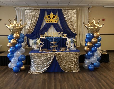 Prince Birthday Theme Decorations, Royal Prince 1st Birthday Party Ideas, Royal Birthday Decorations, Royal Birthday Party Theme, Prince Theme Birthday, King Themed Birthday Party For Men, Royalty First Birthday Theme, Prince Charming Birthday Theme, King 1st Birthday Theme