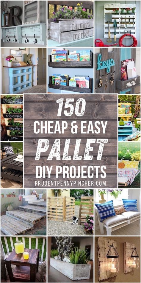 Transform free pallets into creative DIY furniture, home decor, planters and more! There are over 150 easy pallet ideas here to give your home and garden a personal touch. There are both indoor and outdoor DIY pallet projects to choose from. Casa In Pallet, Easy Pallet Projects, Pallet Diy Projects, Diy Pallet Decoration, Projek Diy, Outdoor Pallet Projects, Diy Wood Pallet Projects, Pallet Projects Easy, Free Pallets