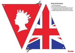 Queen's Diamond Jubilee bunting, by Kodak - a fun themed craft for children of all ages!    iChild.co.uk British Tea Party, History Teaching Resources, Bunting Template, British Party, English Day, London Theme, Fall Ball, London Party, Royal Party