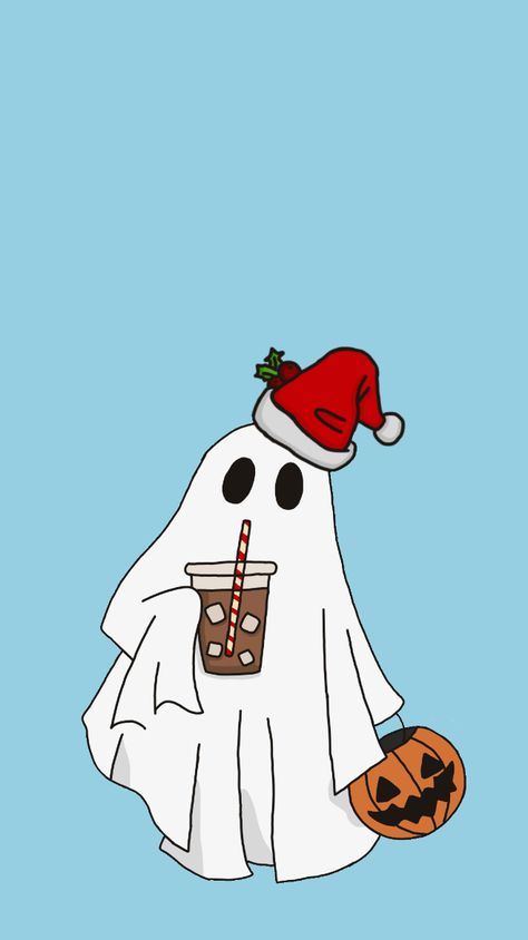 Christmas And Halloween Pfp, Winter Profile Picture Cartoon, Spooky New Year, Ghost Christmas Wallpaper, Halloween Christmas Wallpaper, Christmas Ghost Wallpaper, Witchy Christmas Wallpaper, Halloween Drawings Aesthetic, Spooky Christmas Wallpaper