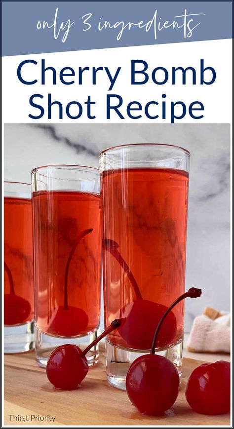 Cherry Fireball Jello Shots, Red Bull Shots, Cherry Bomb Drink, Cherry Bomb Shot, Alcohol Infused Cherries, Cherry Bounce Cocktail, Vegas Bomb Drink, Sprite Recipe, Easy Shot Recipes