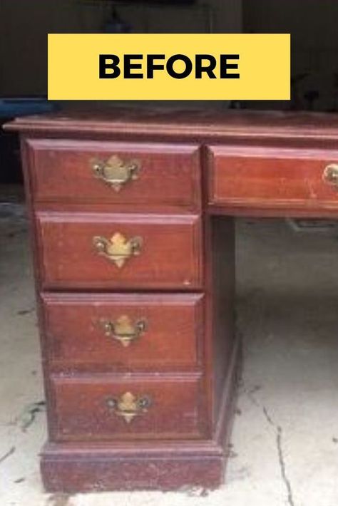 Check out this black and white color combo vintage desk makeover. If upcycling is your favorite kind of DIY projects then you'll love the before and after photos of this wood desk you can easily find in thrift store and flea markets. #diy #desk #makeover Adding Feet To Desk, Repainted Desk, Antique Desk Makeover, Vintage Desk Makeover, Diy Desk Makeover, Refinished Desk, Upcycle Desk, Refurbished Desk, Repurposed Desk