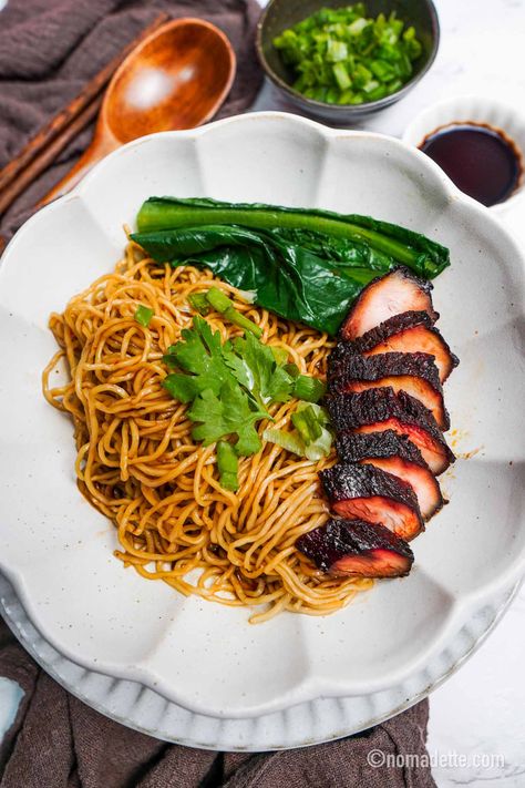 Char Siu Chicken Noodles - Nomadette Chinese Lettuce, Char Siu Chicken, Singaporean Food, Fresh Egg Noodles, Chicken Noodles, Chicken Slices, Char Siu, Vegetable Seasoning, Noodle Dishes