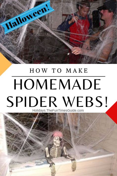 Diy Halloween Cobwebs, Diy Cobwebs How To Make, Cob Web Halloween Decorations, Homemade Spider Web, Cobweb Halloween Decor, How To Hang Spider Webs For Halloween, Halloween Decorations Spider Webs, Diy Cobwebs, Spiderweb Diy