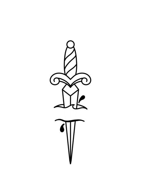 Traditional Knife Tattoo Design, Finger Knife Tattoo, Knife Tattoo Outline, Old School Tattoo Stencils, Finger Tattoos Stencils, Small Dagger Tattoo Simple, Knife Finger Tattoo, Knife Tattoo Flash, Old School Knife Tattoo