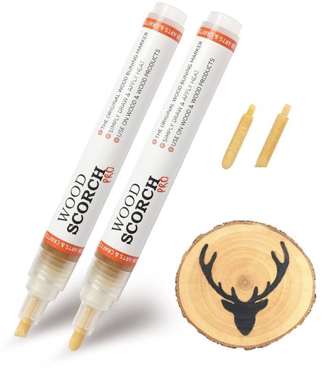 PRICES MAY VARY. 【WOOD BURNING MADE EASY】: If you have been searching for a safe way to get your woodburning projects done, this marker is perfect for you. 2 PCS Wood Burning Pen and Equipped with 2 PCS Oblique Tip, making it easy to create precise and intricate designs that would be difficult with a conventional tool for burning wood. Compared to other burning tools, this is the safest option and will get the job done in a fraction of the time. 【HEAT ACTIVATED】: The non-toxic chemicals in this Chemical Wood Burning, Scorch Pen, Designs On Wood, Scorch Marker, Wood Burning Pen, Stencil Wood, Burning Wood, Pen Diy, Wood Burning Tool