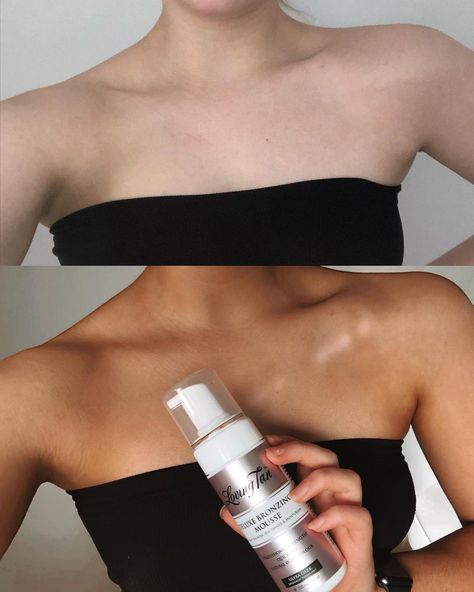 We are living for these results 🙌🏼 Our Deluxe Bronzing Mousse gives you a natural-looking tan within minutes. @livgraccee uses the shade Ultra Dark. Loving Tan 2 Hour Express Dark, Fake Tan Before And After, Self Tan Aesthetic, Fake Tan Aesthetic, Spray Tan Aesthetic, Fake Tanning Routine, Natural Fake Tan, Tan Goals, Tan Before And After