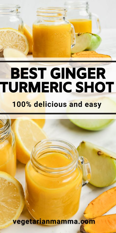 This Ginger Turmeric Shot is so good for you, as well as being a tasty spicy hit of flavor. Use your blender to easily whip up this delicious shot. #gingerturmericshot #ginger #turmeric #healthydrink Colour Combination For Bedroom Walls, Colour Combination For Bedroom, Ginger Shot Recipe, Longevity Recipes, Turmeric Drink, Healthy Juicer Recipes, Turmeric Shots, Healthy Juice Drinks, Herbal Remedies Recipes