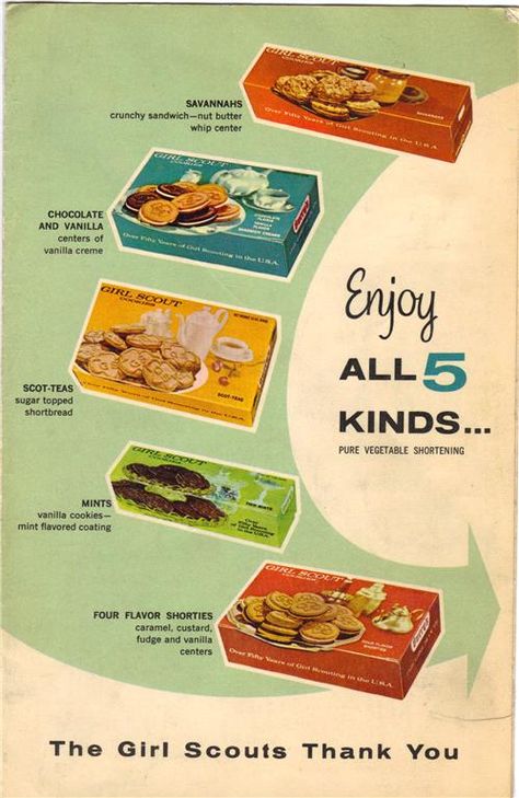 Girl Scout cookies of the sixties. Food Ads, Vanilla Cookies, Retro Advertising, Retro Ads, Girl Scout Cookies, Retro Recipes, Vintage Memory, Oldies But Goodies, Old Ads