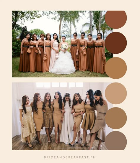 How about a brown color palette for your wedding? Shade Of Brown Wedding Theme, Brown Gold Cream Wedding Color Schemes, Brown Shades Wedding Theme, Wedding Ideas Brown Color Schemes, Beige Motif Wedding, Chocolate Wedding Theme Color Schemes, Brown Wedding Motif, Chocolate Wedding Color Schemes, Motif Color For Wedding