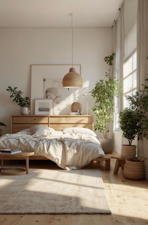 Wooden Floor Bedroom Ideas, Wooden Floor Bedroom, Scandinavian Bedroom Minimalist, Floor Bedroom Ideas, Dark Wood Floor, Inspired Wallpaper, Bedroom Minimalist, Floor Bedroom, Scandi Boho