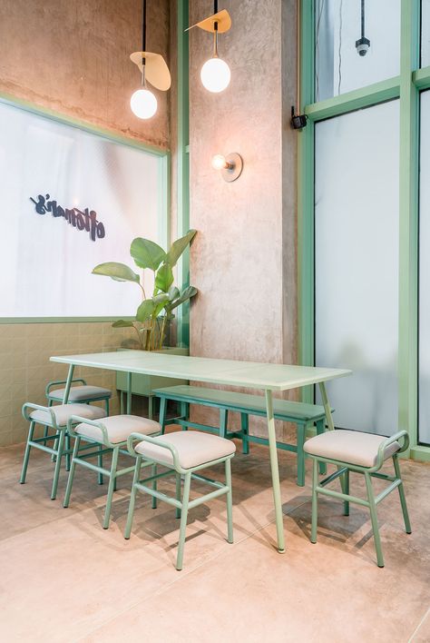 Pastel Colours Champion This Café By AlvinT Studio | Habitus Living Pastel Interior Design, Colorful Cafe, Pastel Interior, Bar Design Awards, Cafe Shop Design, Ottoman Coffee, Bar Design Restaurant, Cafe Interior Design, Cafe Shop