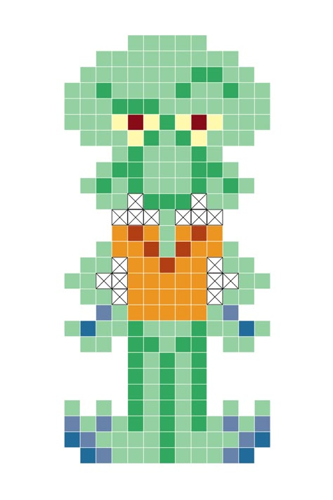 Squidward Perler Beads, Squidward Pixel Art, Shrek Perler Beads, Easy Perler Bead Patterns, Seed Bead Projects, Pixel Beads, Melty Bead Patterns, Easy Perler Beads Ideas, Fuse Bead Patterns