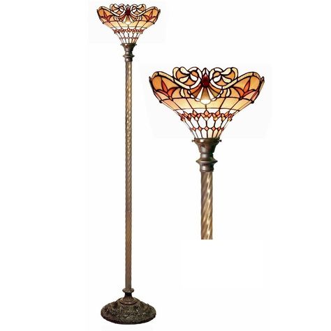 Tiffany-style Classic Jewel Torchiere - On Sale - Bed Bath & Beyond - 27173514 Torch Floor Lamp, Stained Glass Floor Lamp, Bronze Floor Lamp, Glass Floor Lamp, Torchiere Floor Lamp, Arm Floor Lamp, Dragonflies Design, Glass Floor, Tiffany Style