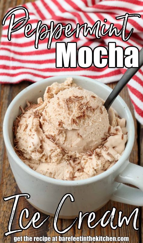 Peppermint Mocha Ice Cream Mocha Ice Cream Recipe, Mocha Ice Cream, Christmas Flavors, Homemade Peppermint Mocha, Bowl Of Ice Cream, Holiday Entertaining Food, Peppermint Ice Cream, Peppermint Hot Cocoa, Mint Ice Cream