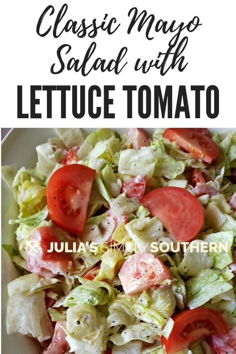 How to make an old school mayonnaise salad with lettuce and tomatoes. This easy vintage recipe is a favorite side dish that our mother and grandmothers used to make. Serve is as a side dish or light dinner #salad #vintagerecipes #lettuceandtomatoes #mayonnaisedressing Mayonnaise Salad Dressing Recipe, Lettuce Mayonnaise Salad, Mayo Salad Dressing Recipe, Tomato Mayo Salad, Mayo Salad Recipes, Lettuce And Tomato Salad, Salad Dressing With Mayonnaise, Salad With Mayo Dressing, Lettuce Tomato Salad