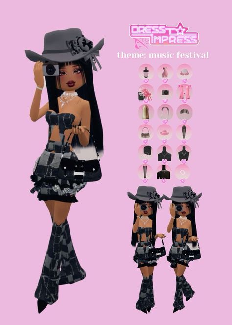 Roblox Dress To Impress Outfits Theme Secret Agent, Disco Dress To Impress, Xmas Day Outfit Ideas, Top Model Dress, Music Festival Dress, Musical Dress, Baddie Dresses, Music Dress, Dress Impress