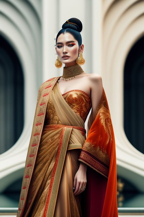 Lexica - Hyperrealistic Haute Couture Fashion Model wearing sabyasachi outfit by Versace in the style of kinfolk Magazine in front of architecture by... Futuristic Indian Fashion, Indian Magazine, Kinfolk Magazine, Magazine Photoshoot, Zaha Hadid, Indian Designer, Indian Designer Wear, Designer Wear, Fashion Model