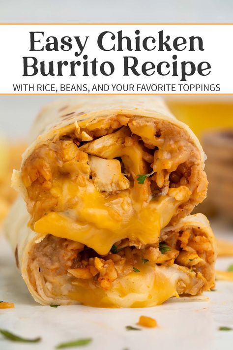 Chicken Cheese Burrito, Chicken Bean Rice Burrito, Cheesy Chicken And Rice Burritos, Bean And Chicken Burrito, Freezer Chicken Wraps, Chicken Potato Burrito, Chicken And Cheese Burritos, Baked Burritos Chicken, Chicken And Rice Wraps