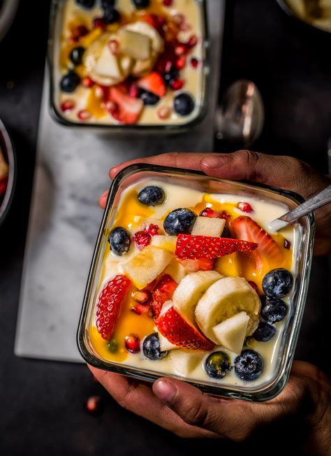 Fruit Custard Recipe, Fruit Custard, Custard Sauce, Custard Recipe, Seasonal Fruits, Stove Top Recipes, Custard Recipes, Indian Desserts, Pressure Cooker Recipes