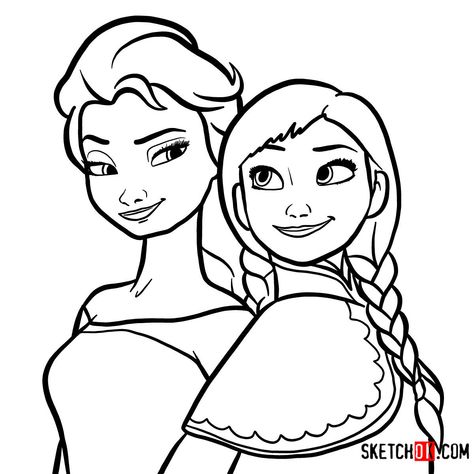 How to draw Elsa and Anna together | Frozen - Step by step drawing tutorials Anna Frozen Drawing, How To Draw Elsa, Elsa Drawing, Frozen Cartoon, Frozen Drawings, Elsa Coloring, Anna Et Elsa, Film Frozen, Frozen Crafts