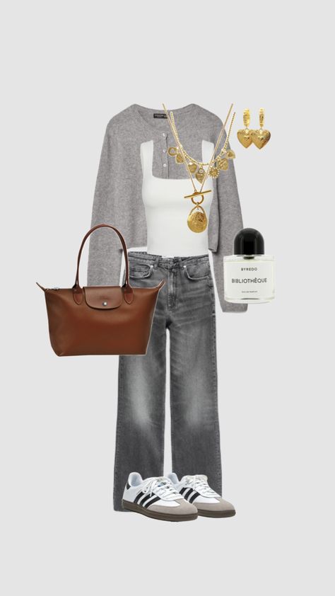 Grey, Autumn Outfits, Grey Jeans, Fall Outfits, A Woman, Purse, White