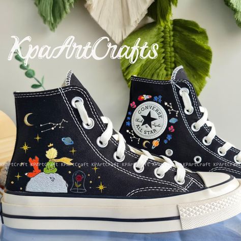 Little Prince and Roses Embroidery Converse/handmade Embroidered Little Prince/embroidered Converse/embroidered Universe and Stars Converse - Etsy Canada Embroidery Converse, Stars Converse, Stars Embroidery, Stars Universe, Roses Embroidery, Embroidered Converse, Cat Embroidery, Embroidered Shoes, Star Embroidery