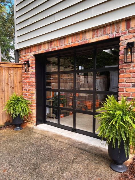 7 Simple Steps How To Transform Your Existing Garage Door to a Full View Glass Door for Under $1000 – Reclaimed Karma Garage Door Opening Ideas, Clear Garage Doors, Black Garage Door, Roll Up Garage Door, Sliding Garage Doors, Garage Transformation, Glass Garage, Aluminum Garage, Black Garage