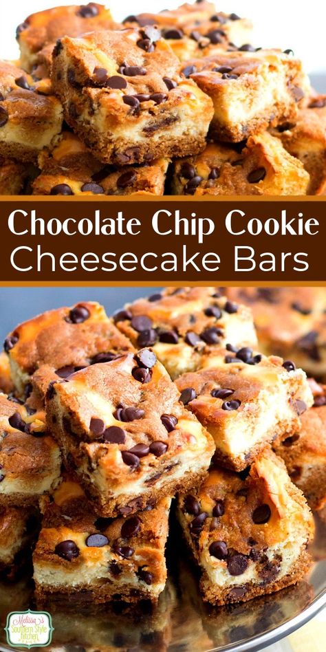 Chocolate Chip Cookie Cheesecake Bars Essen, Choc Chip Cream Cheese Bars, Chocolate Chip Cookie Cheesecake Bars, Cookie Cheesecake Bars, Cookies Cheesecake, Chocolate Chip Dip, Chocolate Chip Cheesecake Bars, Chocolate Chip Cookie Cheesecake, Bars Cookies