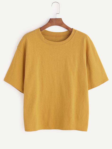 Shop Mustard Basic Tee online. SheIn offers Mustard Basic Tee & more to fit your fashionable needs. Mustard Yellow Aesthetic, Tshirt Outfit Ideas, Tshirt Outfit, Yellow Tees, Aesthetic Shirt, Round Neck Shirt, Aesthetic Shirts, Yellow T Shirt, Yellow Shirts