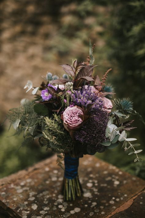 Purple Woodsy Wedding, Purple And Green Boutonniere, Scottish Wedding Aesthetic, Purple Fall Wedding Flowers, Purple Green Wedding Theme, Purple And Blue Wedding, Kilt Wedding, Blogging Schedule, Purple And Green Wedding