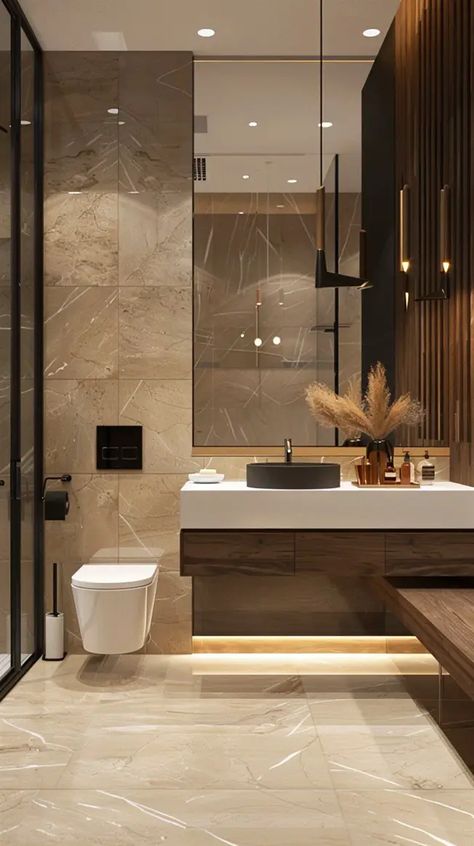 +55 Inspiring Modern Bathroom Ideas to Refresh Your Space - DecorWithEva Bathroom Recessed Lighting, Modern Bathroom Ideas, Bathroom Inspiration Modern, Suite Bathroom, Washroom Design, Toilet Design, Primary Bedroom, Bathroom Design Luxury, Modern Bathroom Decor