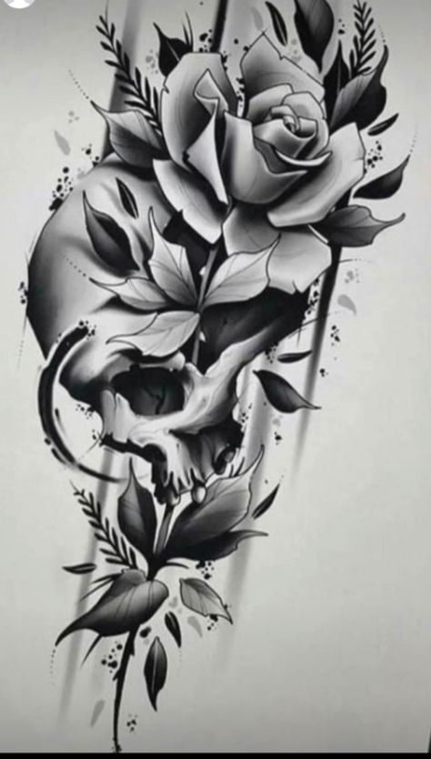 This I'd dope too Skull Tattoo Flowers, Skull Rose Tattoos, Rose Tattoo Sleeve, Skull Sleeve, Black Rose Tattoos, Tattoo Flowers, Rose Skull, Skulls Drawing, Rosen Tattoo