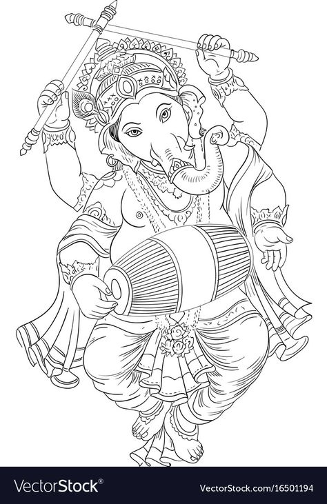 Ganesh Outline Drawing, God Sketches Indian, Ganesh Drawing Pencil, Kerala Mural Painting Outline Sketches, Vinayagar Drawing, Ganesha Vector, Mural Drawing, Ganesha Sketch, Ganesha Drawing