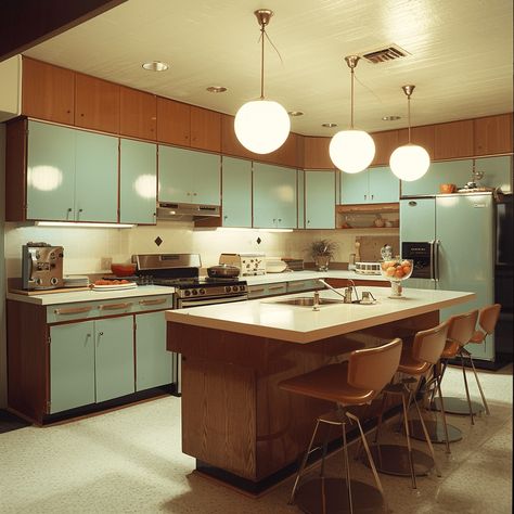 Unlock The Secrets Of The 1970s: Transform Your Kitchen Into A Retro Haven - Edward George Wallpaper And Wood, Japandi Dining Room Design, 70’s Kitchen, 50s Interior, 50s House, 80s Kitchen, Green Appliances, 1960s Kitchen, 50s Kitchen