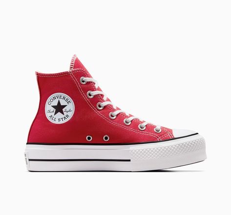 Converse High Tops Chunky, Shoes For Women Converse, Deep Red Converse, Platform Red Converse, Hightop Converse Platform, Red Converse Platform, Red Chucks Outfit, Colorblock Converse, Red Platform Converse