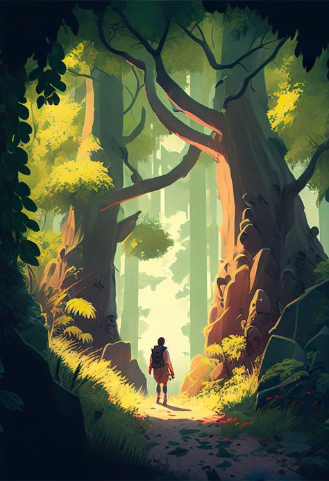 Get Lost In A Beautiful Forest, Life Of Zani on ArtStation at https://www.artstation.com/artwork/QnOm1E Forest Environment Design, Forest Drawing Background, Background Forest Illustration, Bg Concept Art, How To Draw A Forest, Forest Art Drawing, Forest Background Landscape, Woods Reference, Concept Art Forest