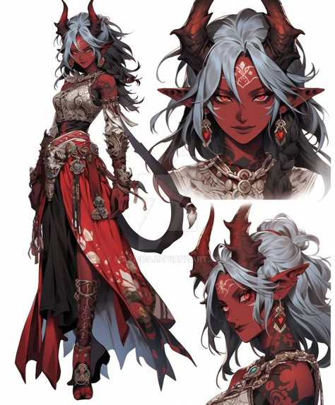 Dnd Curse Of Strahd Character Ideas, Rose Themed Character Design, Dnd Demon Character, Dnd Tiefling Female Character Design, Nightsong Bg3, Female Oni Character Art, Dnd Characters Tiefling, Oni Tiefling, Dragon Woman Art