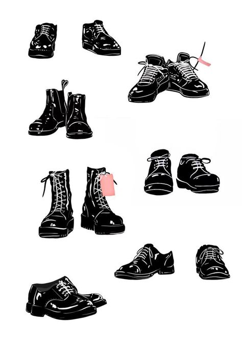 Shoes Drawing Reference, Boots Illustration, Shoes Draw, Lineart Illustration, Sketch Procreate, Drawing Shoes, Grunge Shoes, Lace Drawing, Illustration Manga