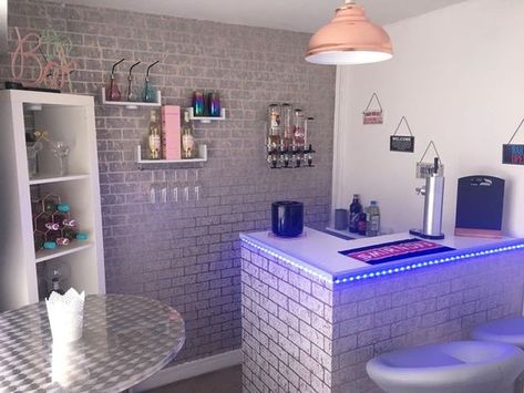 Modern She Shed, Woman Cave Ideas, Babe Cave Ideas, Exposed Brick Wallpaper, Garage Redo, She Shed Interior, Ikea Cubes, Women Cave, Ikea Units