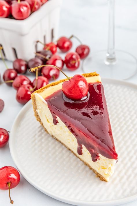 Red Wine Cherry Glazed Cheesecake | Southern FATTY Cheesecake Base Recipe, Cherry Glaze Recipe, Glazed Cheesecake, Cheesecake With Graham Cracker Crust, Graham Cracker Crust Recipe, Cherry Glaze, Cheesecake Pops, Bakery Items, Fresh Cherry