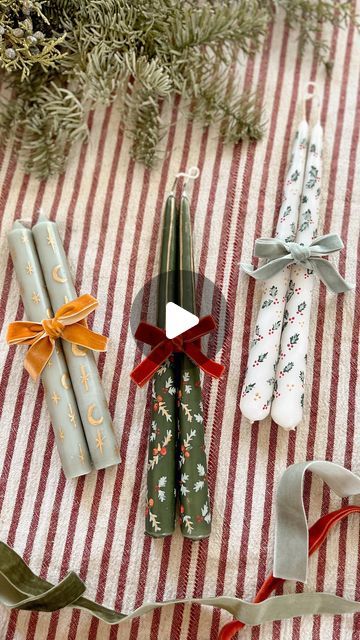 Holiday Candle Painting, How To Hand Paint Candles, Painted Christmas Candlesticks, Christmas Painted Candlesticks, Painted Candle Ideas, Painted Taper Candles Diy, Painted Candlesticks Christmas, Hand Painted Christmas Candles, Taper Candle Painting