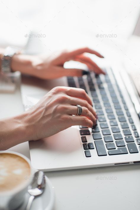 Close up photo of female hands typing on laptop keyboard with a cup of patterned cappuccino. by romankosolapov. Close up photo of female hands typing on laptop keyboard with a cup of patterned cappuccino #Sponsored #hands, #typing, #female, #Close Typing On Computer Aesthetic, Typing On Laptop, Female Hands, Close Up Photo, Hand Type, Medical Assistant, Notebook Computer, Laptop Keyboard, Breakfast Time