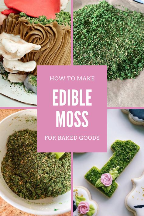 Edible Moss For Cakes, Edible Moss, Mushroom Cake, Birthday Cookie, Gateaux Cake, Cookie Frosting, Baked Goodies, Fairy Birthday, Snacks Für Party