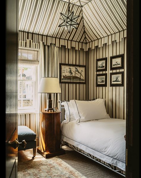 Veere Grenney, Striped Bedroom, Tent Room, Victorian Dressers, London House, Victorian Terrace, Parisian Apartment, Spare Bedroom, Spare Room